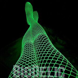 Bright Neon Green Glow Fishnet Tights, UV Reactive Rave